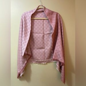 Pink GG Wool Silk Gucci Jacquard Shawl (55”x55”)